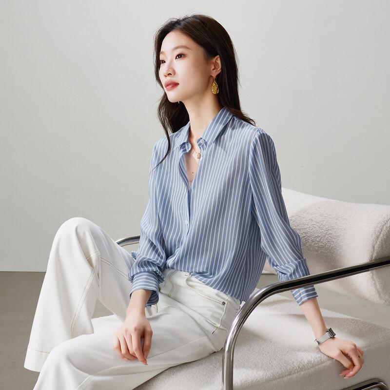 SOFSIL Women s Striped Silk Long-Sleeve Shirt M