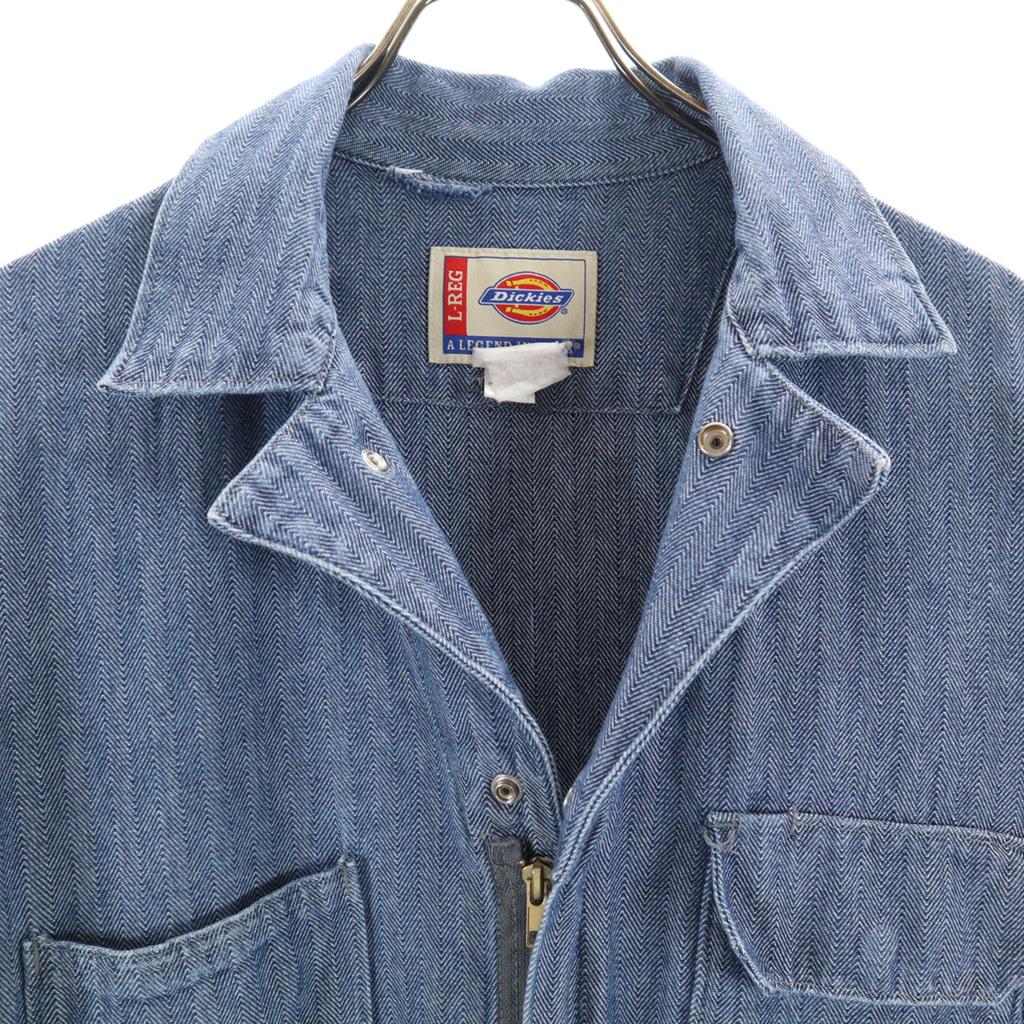 Dickies 90s Old Herringbone Long Sleeve Work All-in-One Jumpsuit L Navy Men's Used