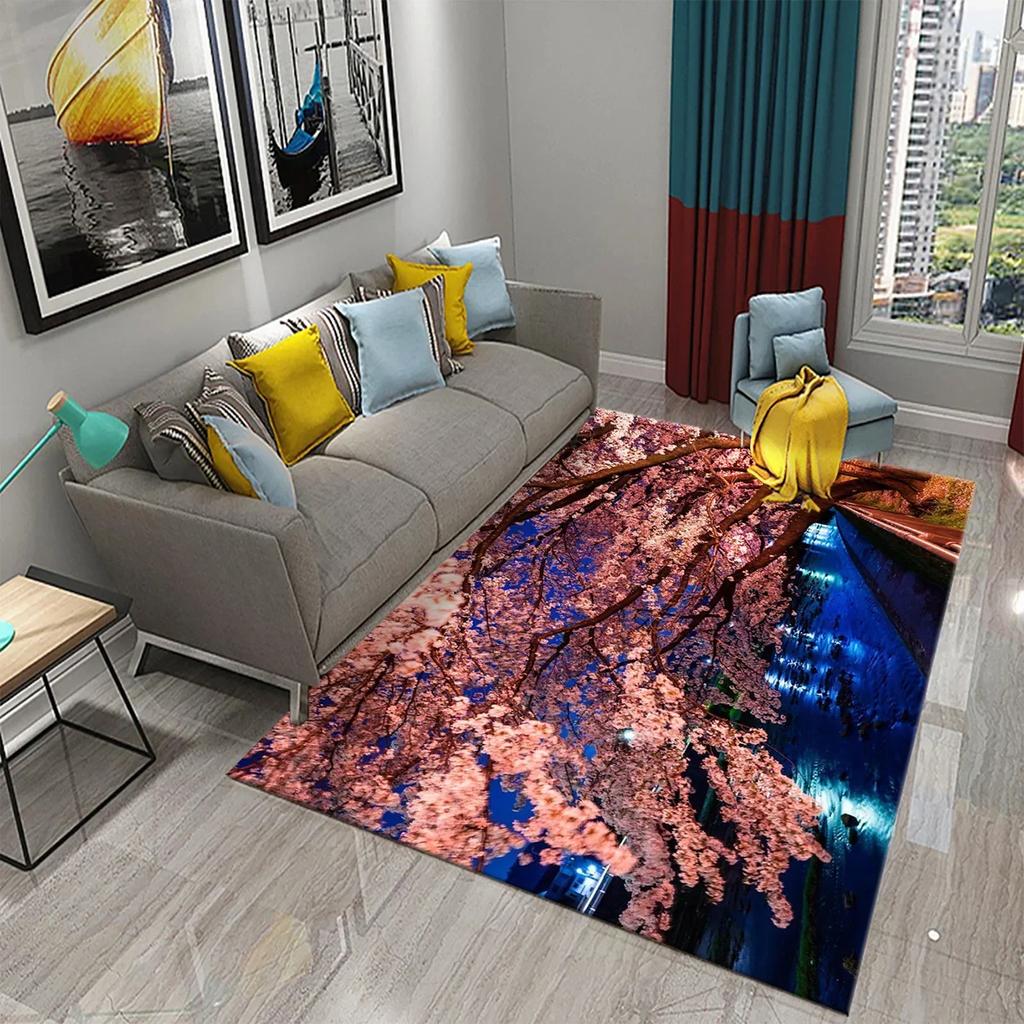 3D Pink Cherry Blossoms Pattern Carpet for Living Room Bedroom Kitchen Area Rug Carpet Home Decor Parlor Floor Mat Anti-Slip Rug
