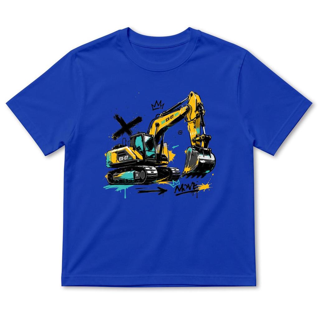 Summer Boys' Cartoon Excavator Cotton T-Shirt, Short Sleeve, Breathable Casual Layer