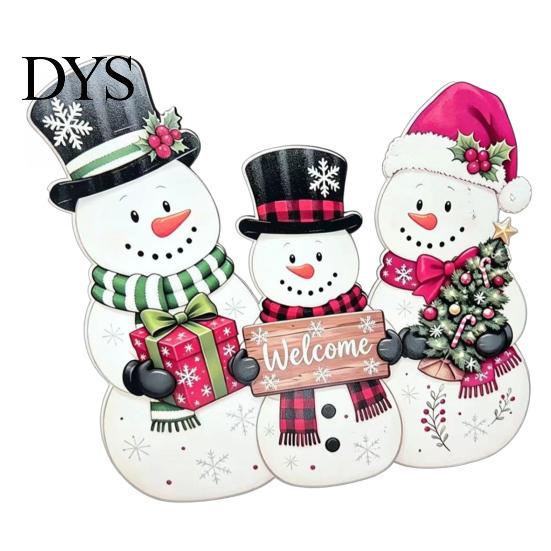 Decorative Wooden Hanging Tags Christmas Sign, 2D Santa Snowman Welcome Door Plaque, Xmas Wall Decorations Ornament, Holiday Decor for Front