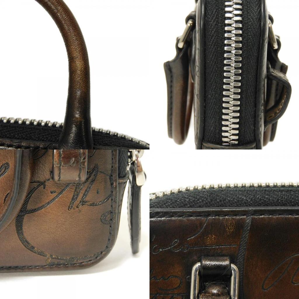 Used Anjou Nano Scritto Leather Pouch 11828 7922 Mini Body Bag/Waist Bag Calligraphy Cacao Men's from Japan AUTHENTIC