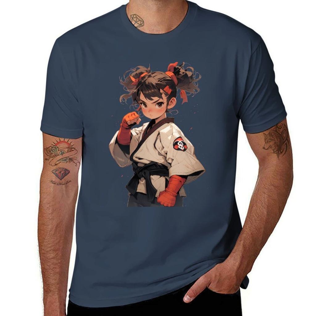 Schattig Karate Meisje T-shirt Geurbestendig Top met Korte Mouwen