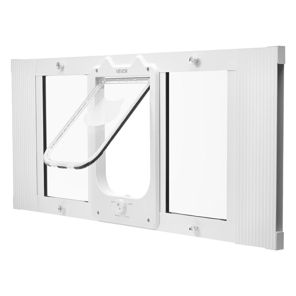 Cat Door for Window, Adjustable to Fit Window Width 787-914 mm, 4 Secure Lock Modes, Aluminum Frame and High-Transparency Glass, Magnetic Closure,