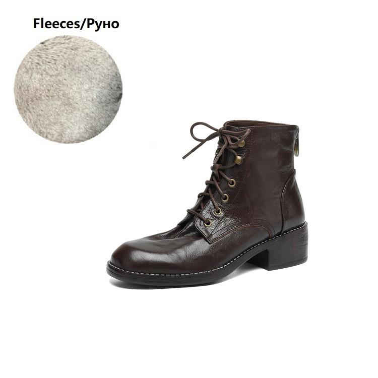 

Fashion NEW Autumn Women Boots Genuine Leather Shoes for Women Round Toe Chunky Heel Shoes Lace-up Modern Boots Casual Zip Daily Shoes 40