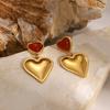 Youthway Retro Trendy Gold Plated Stainless Steel Natural Stone Heart-Shaped Stud Earrings For Women Anti Allergic Jewelry