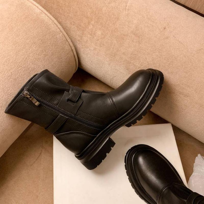 

New women s leather boots leather large size women s boots cowhide rubber thick-soled non-slip low boots autumn and winter Martin boots women 40
