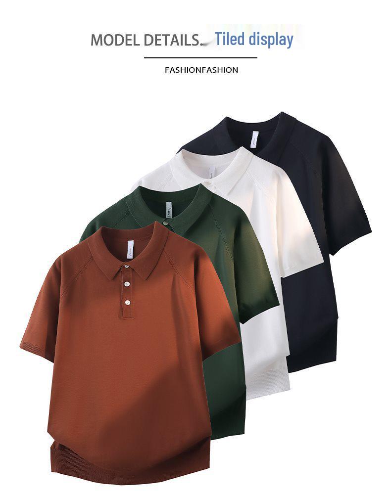 Summer 2026 Men's Italian Knit Polo Shirt - Retro Solid Color Lapel Short Sleeve
