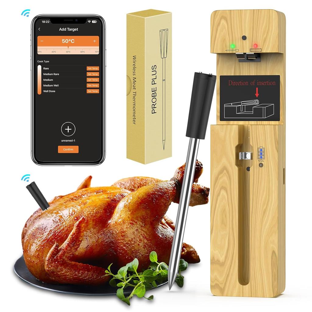 Wireless Meat Thermometer Bluetooth with Ceramics Probe for Grilling/Cooking Waterproof Digital Oven Food Thermometer with 600Ft Range Perfect for