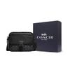Coach Hudson Coated Canvas Natural Pebbled Leather Crossbody Bags Medium Men's Black (Unisex) Crossbody Bags CB846 QBMI5