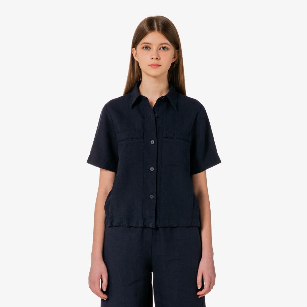 [Lacoste] Women's Linen Openwork Short-Sleeve Shirt CF197E-56GHDE
