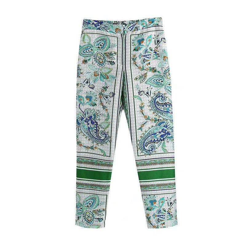 Beach Summer New Arrival Women's Clothing Fashion Style Lapel Long Sleeves Button Shirt + Positioning Printed Pants Suit Women's