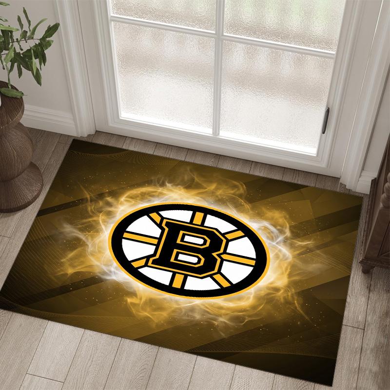Boston Bruins Design Křišťálový Sametový Koberec Útulný Ne?Protiskluzová tištěná předložka do ložnice, obývacího pokoje, předsíně