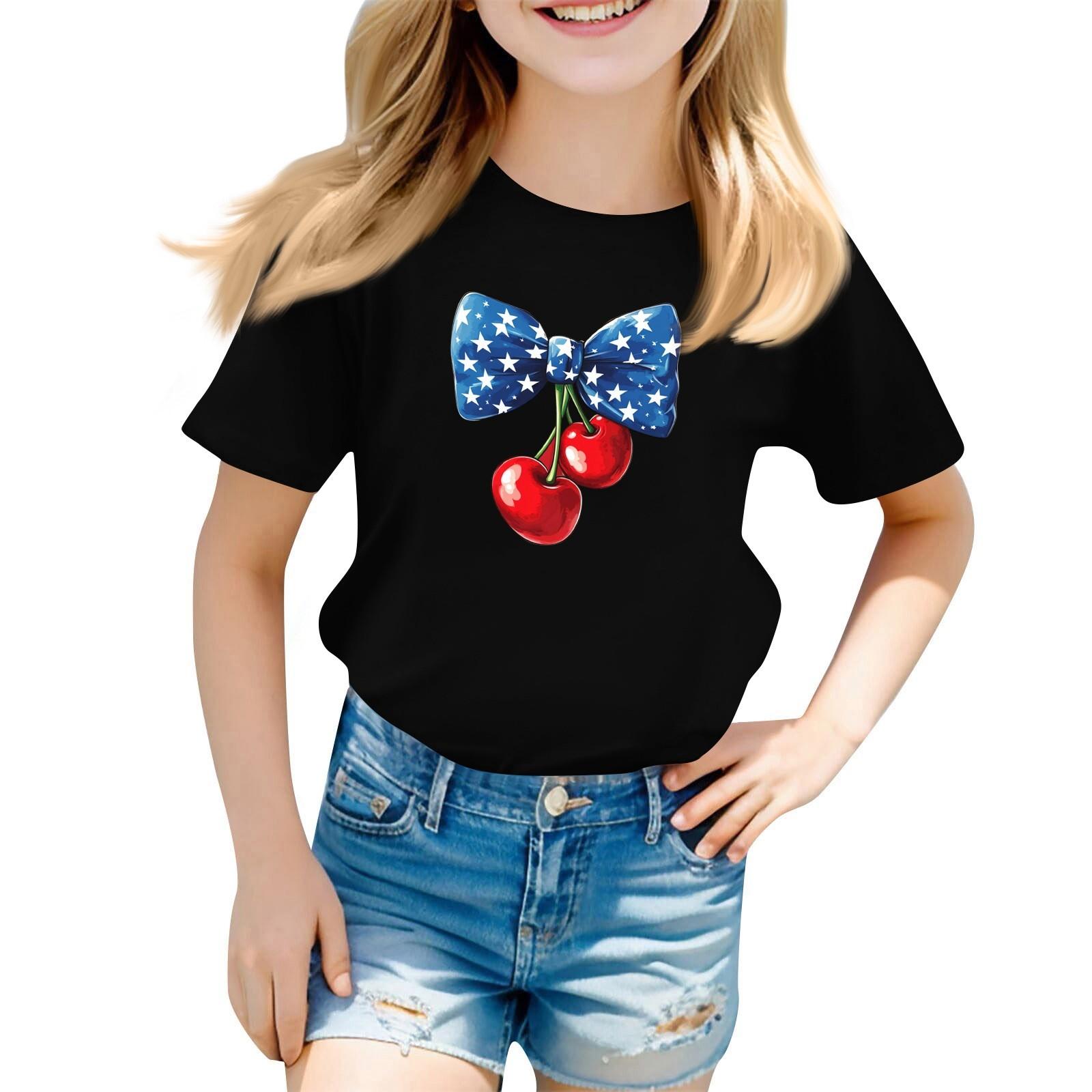 

Children s Printed Short Sleeved Round Neck Casual Comfortable Loose Lightweight Top 160 чорний
