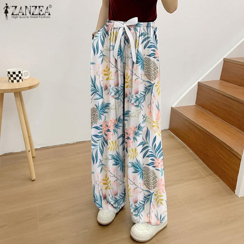 

ZANZEA Женские повседневные свободные пижамные брюки с эластичной резинкой на талии и цветочным принтом M чёрный