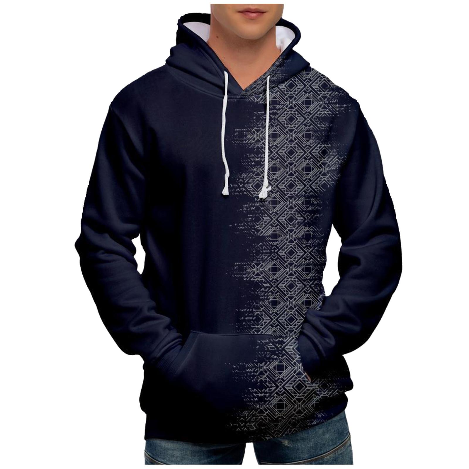 

Модный свободный мужской и женский свитер с капюшоном с длинным рукавом и принтом L тёмно-синий