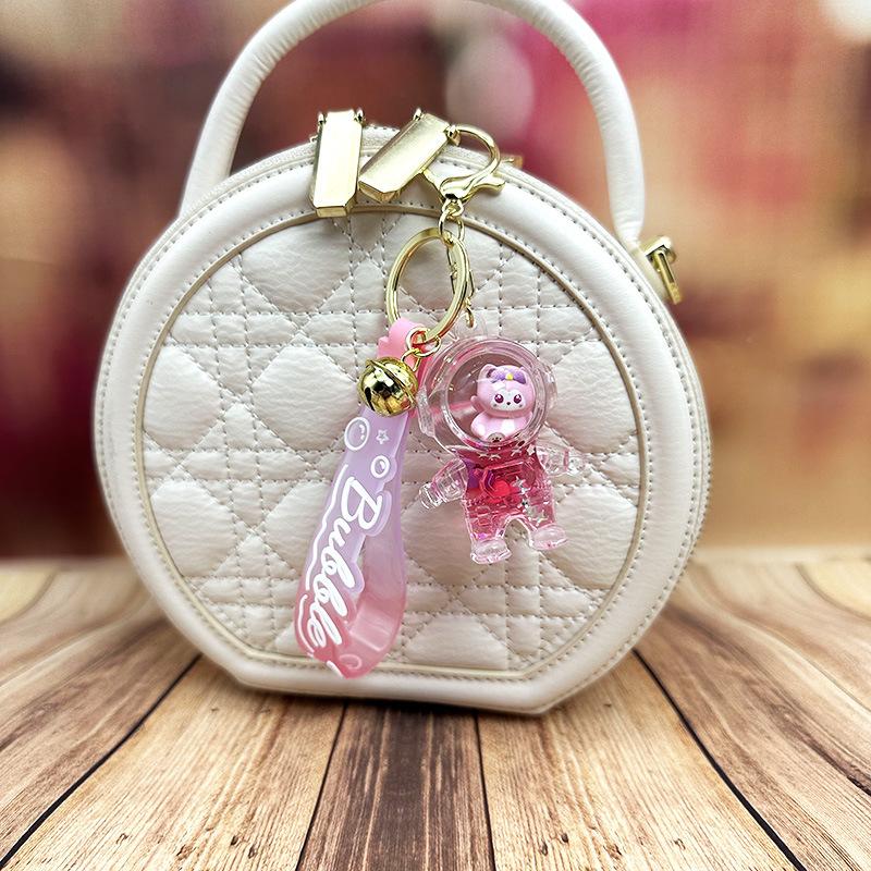 Bell Fox Drift Bottle Quicksand Keychain Female Cute Astronaut Student Schoolbag Pendant Key Chain Ring
