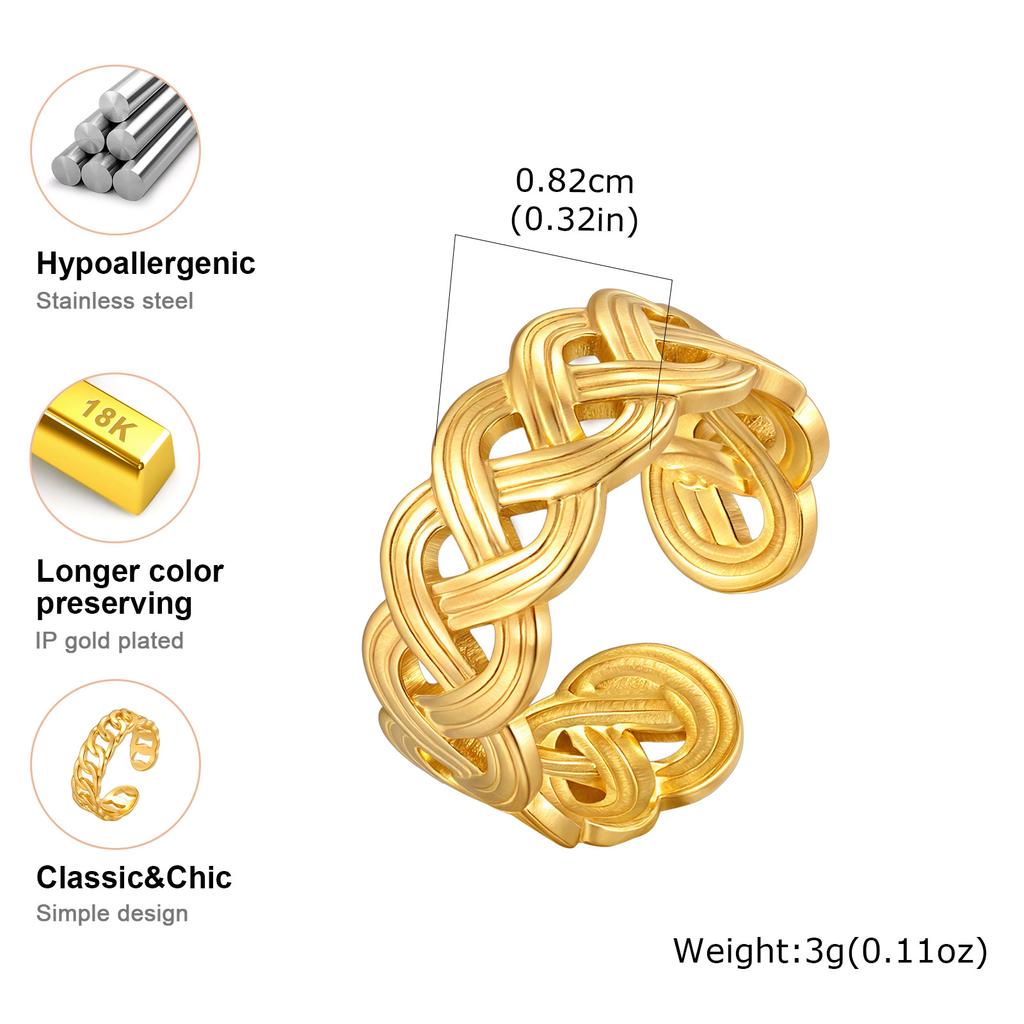 Goldfarbene Edelstahl Chunky Breite Ringe für Damen, Geometrischer Mode Offener Ring, Wasserdichter Minimalistischer Finger Schmuck Geschenk