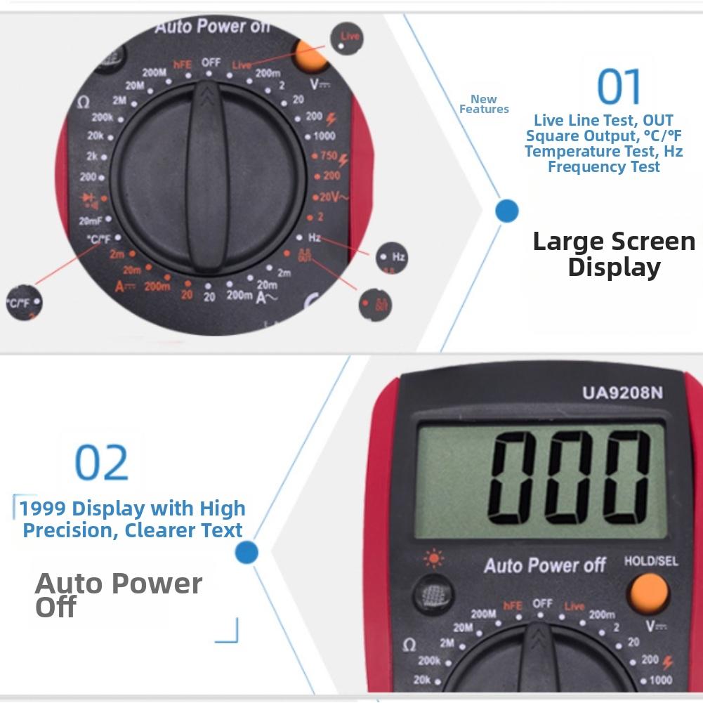 Electrical Troubleshooting Black Digital Multimeter Voltage Current Resistance Large LCD Screen Live Wire Detection