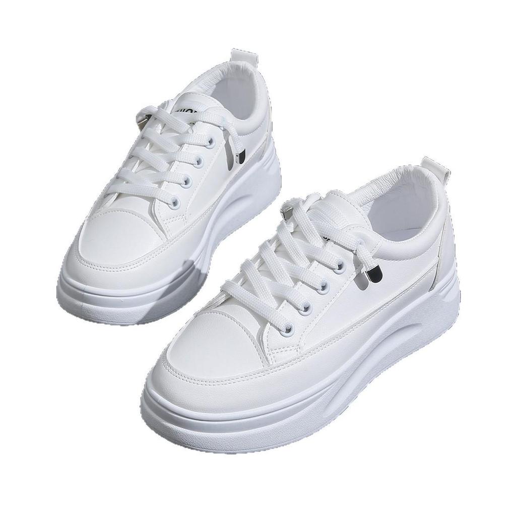 2025 Women's Trendy Versatile White Casual Board Shoes with Hidden Height Increase for Spring/Summer