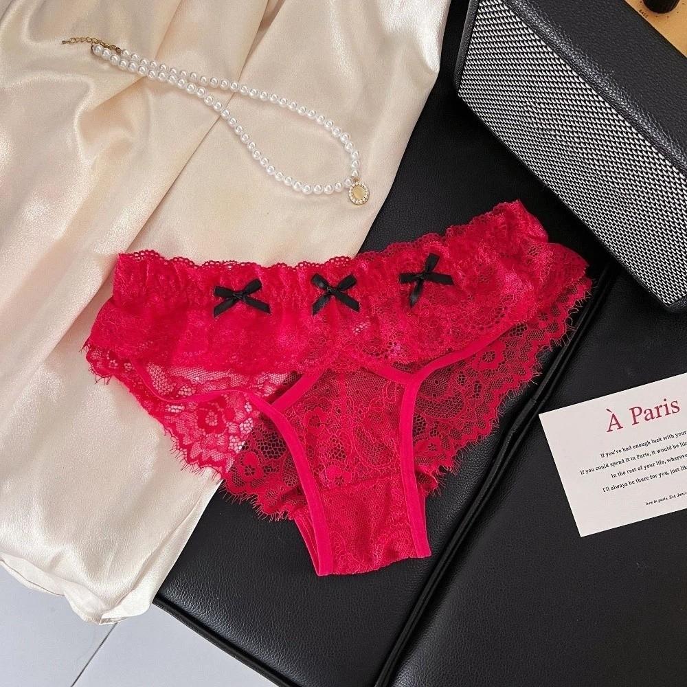 Low Waist Bowknot Lace Panties Japanese Style Mini Bow Underpants Breathable Thong for Women Lady