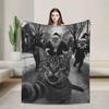 Warm Soft Flannel Blanket for Kids and Adults Funny Cat with Santa Claus Christmas Throw Decorative Bedspread for Bed Cover