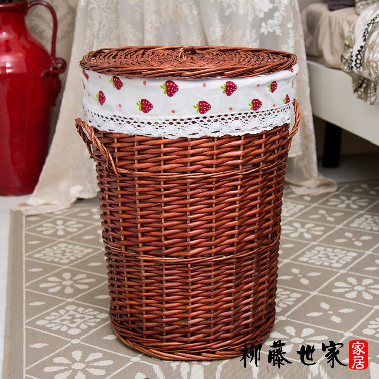 Large Size Wicker Clothes Storage Basket Covered Design for Restaurant Use Dirty Clothes Organizer Retro Style Family Storage...