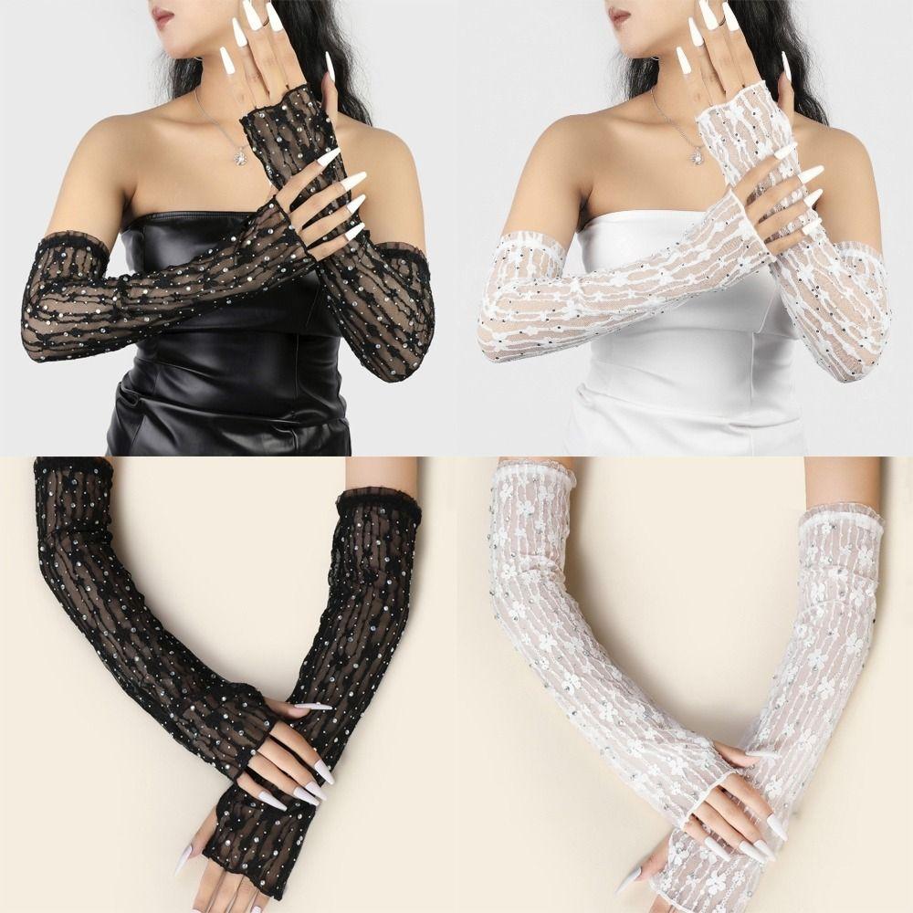 1 Pair Elasticity Mesh Gloves Glitter Rhinestone Gloves Retro Lace Gloves for Women