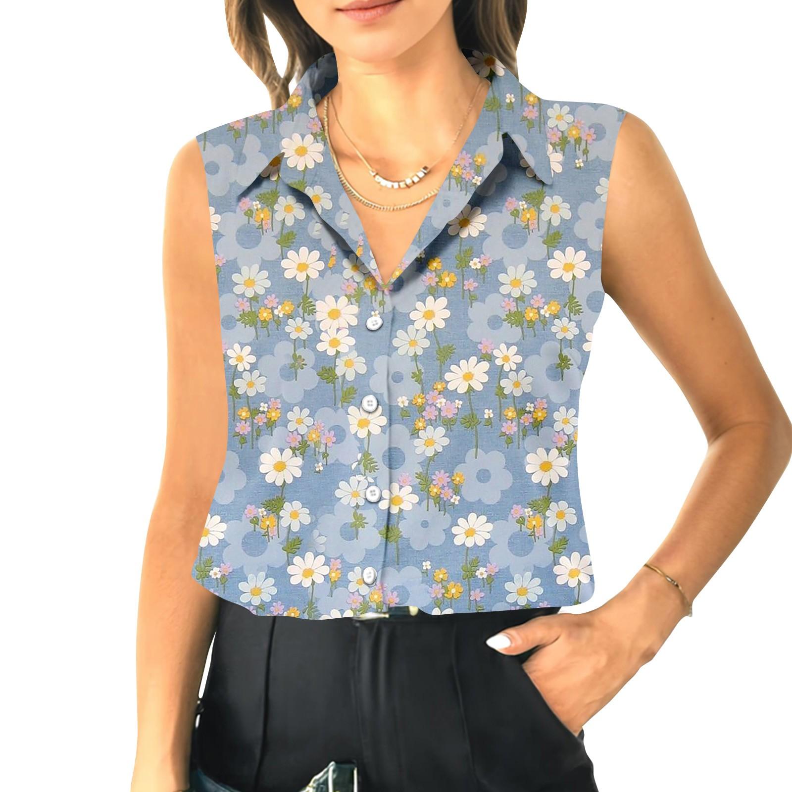 

Женский летний свободный топ без рукавов с воротником-стойкой XXXL циан