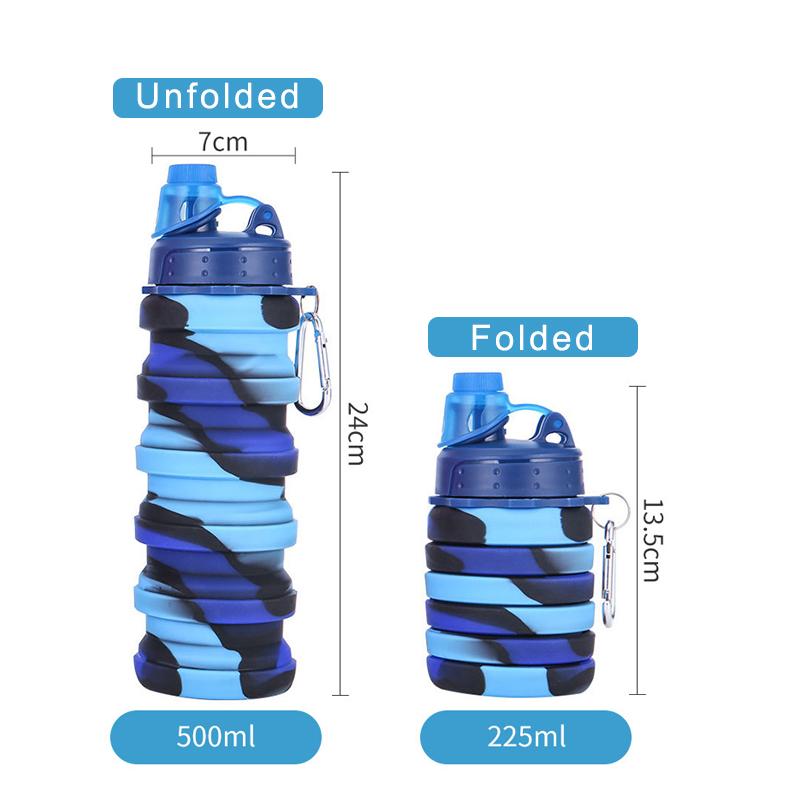 

Collapsible Silicone Water Bottle Foldable Sports Water Cups with Carabiner Fitness Kettle Portable Outdoors Travel Drinking Cup синий