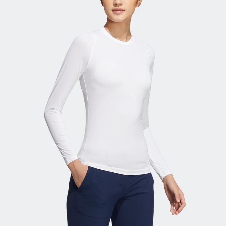 Adidas Solid Color Crew Neck Pullover Long Sleeve Raglan T-Shirt Women Tops White HT0026