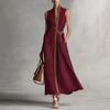 Sommer ärmelloses Kleid für Damen, lässig, Stehkragen, V-Ausschnitt, Maxikleid, fließend