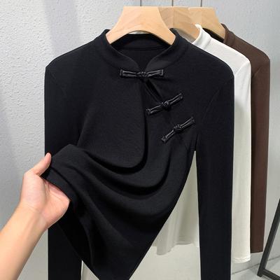 Stand-collar Base Top for Women Latest Style for Autumn and Winter Chinese Style Modal T-shirt Latest Chinese Button Top