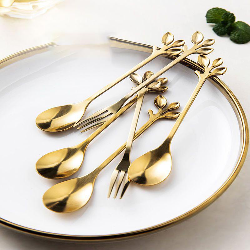 6 Adet Paslanmaz Çelik Meyve Çatalı Altın Gümüş Pasta Çatalı Atıştırmalık Salata Kahve Ayna Çatal Bıçak Takımı Mutfak Gereçleri
