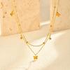 Stainless Steel Double Layer Stacked Necklace for Women,Gold Color Butterfly Bead Chain Necklaces,Trendy Jewelry Gift