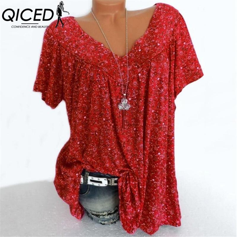 

QICED Женские модные повседневные блузки и рубашки с коротким рукавом и V-образным вырезом XXXXXL бордовый