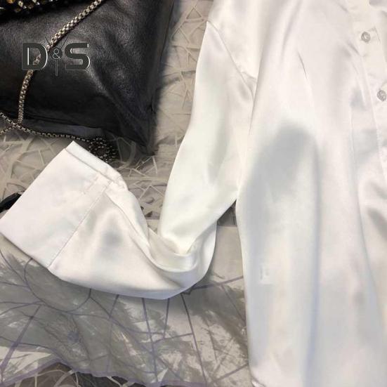 Damen-Hemd mit Revers, langärmelig, Pendler-Freizeithemd, einfarbig, lockere Passform, glattes Satin, Bürohemd für den Alltag