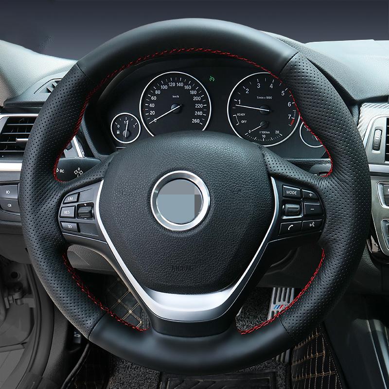 For BMW F20 F21 F22 F23 F30 F31 F34 F32 F33 F36 Hand-Stitched Black  Leather Car Steering Wheel Cover