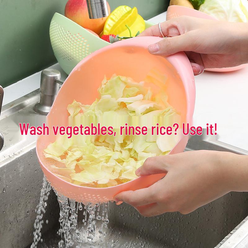 Multi-functional Rice and Vegetable Washing Basin with Sieve and Drain Basket