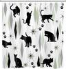 Mid Century Black Cat Shower Curtain for Bathroom Boho Sage Green and Grey Geometric Fabric Shower Curtain  Retro Cute Animal