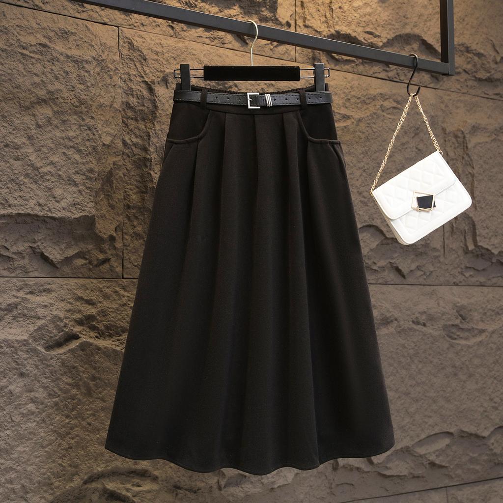 Large Size Women's Winter New Style Covers Belly and Makes You Look Slim A-line Skirt Fat Mm High Waist Mid-length Large Umbrella Skirt