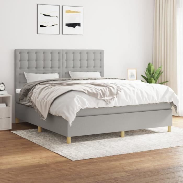VidaXL Lit à sommier tapissier avec matelas Gris clair 180x200cm Tissu - Modèle 3142673