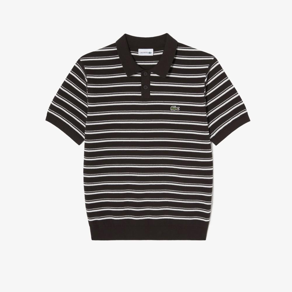 [lacoste] Men's Multi-Stripe Boucle Mix Short-Sleeve Sweater Polo Shirt PH578E-56G3LA