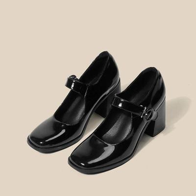 Lolita Shoes Women Mary Jane Shoes 7.5cm Vintage Girls High Heel Platform Shoes College Student Shoes Square Toe Thick Heeled