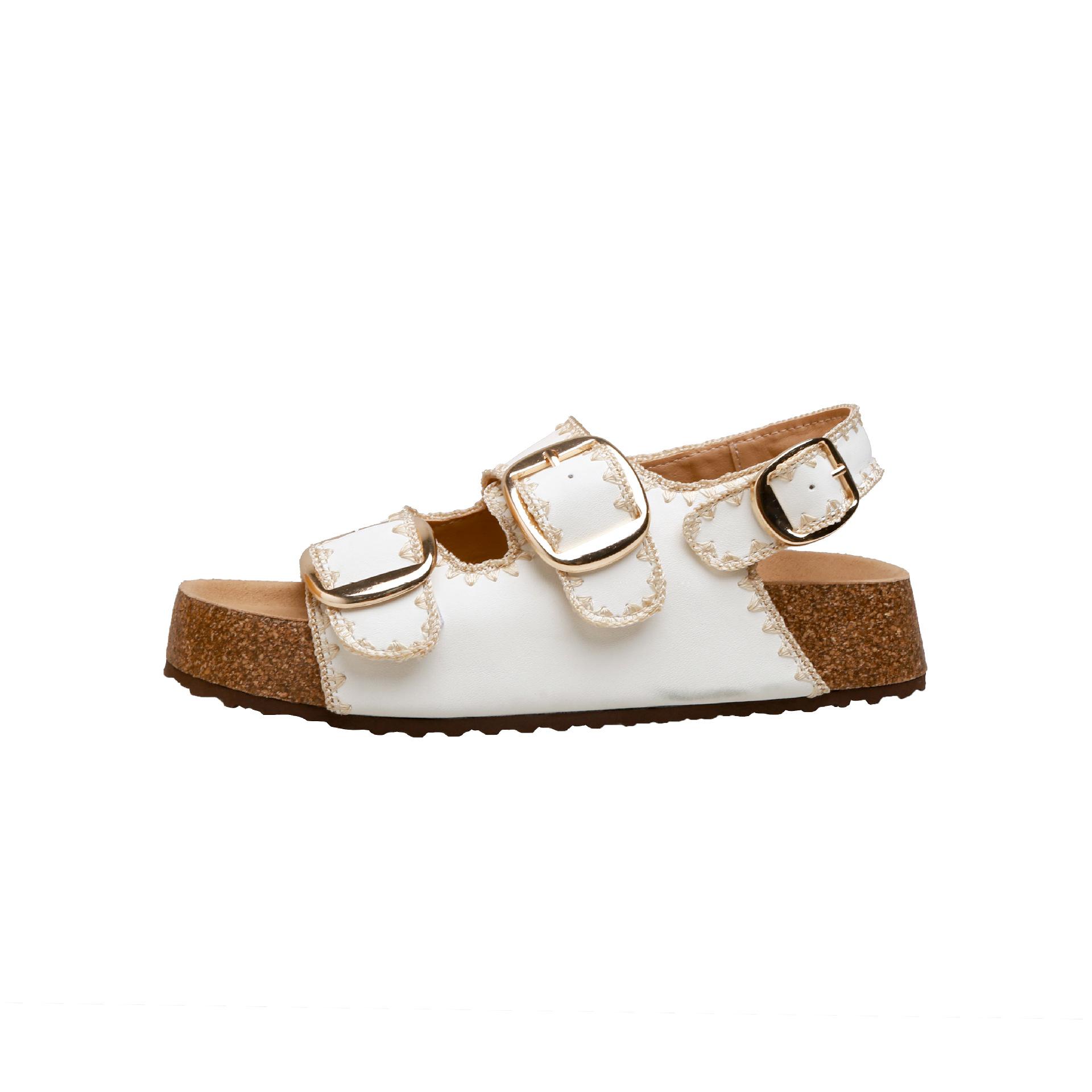

Cowhide version~ Muffin thick-soled belt buckle Birkenstock sandals for women to wear versatile retro embroidered thread with cool slippers 40 белый