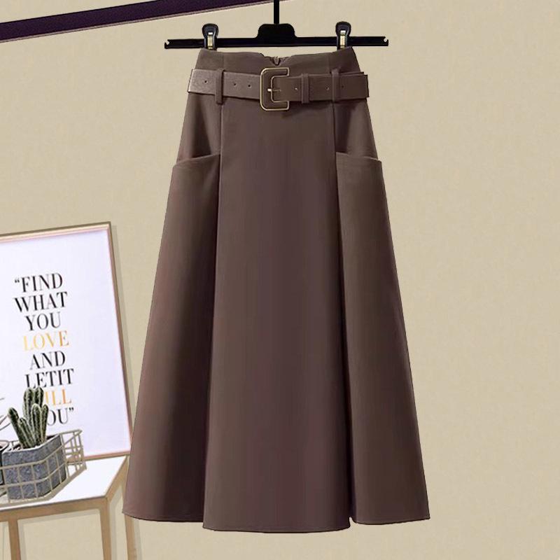 2023 Dámský luxusní pletený svetr a áčková sukně ze směsi vlny