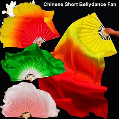 10cm Half Circle Silk Veil Chinese Short Bellydance Fan 31cm Bamboo Hand Dye Adults Fan  Kid Women