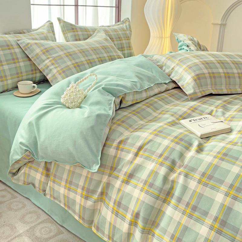 Plaid Striped Bed Sheet Quilt Cover Twill Thickened Quilt Cover Bedding Quilt Cover Three-piece Bed Sheet Set