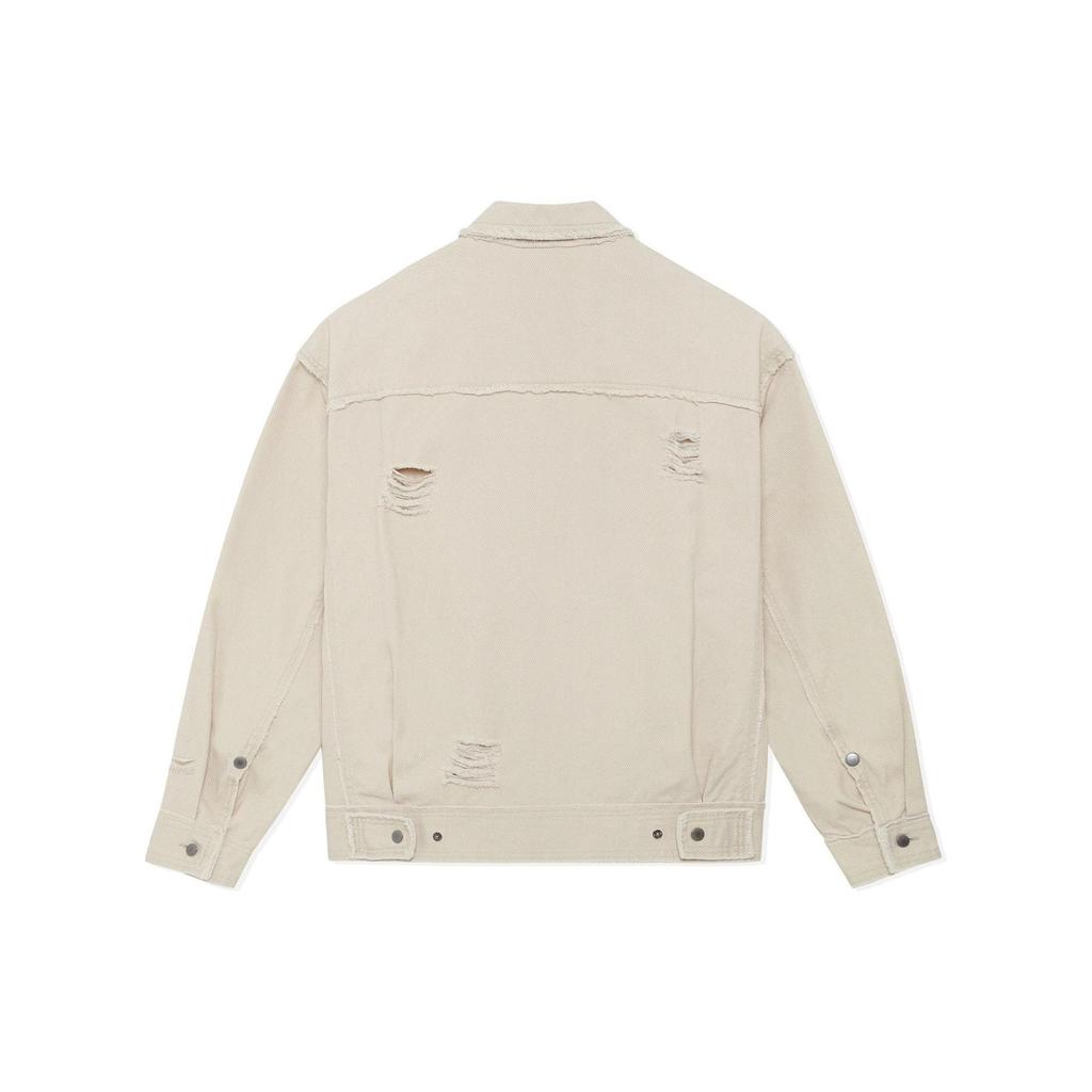 Li Ning Urban Nomad Floral Double Pocket Single Breasted Denim Jacket Men Jacket Oatmeal-Gray AFDSB53-2