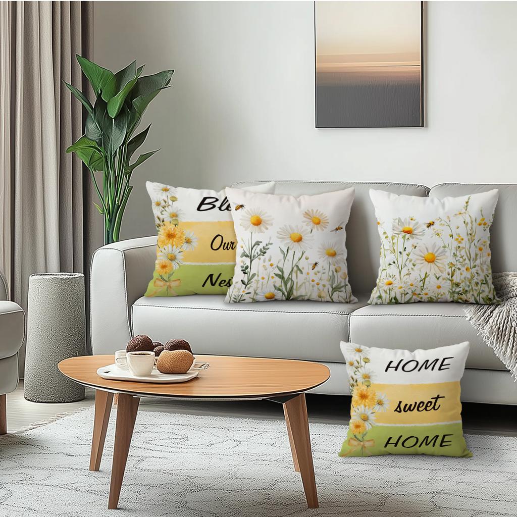 Spring Daisy Cushions Pillowcase Polyester Cushion Cover Throw Pillow Pillowcover Home Car Sofa Decor